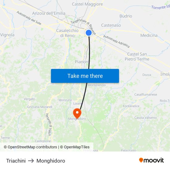 Triachini to Monghidoro map