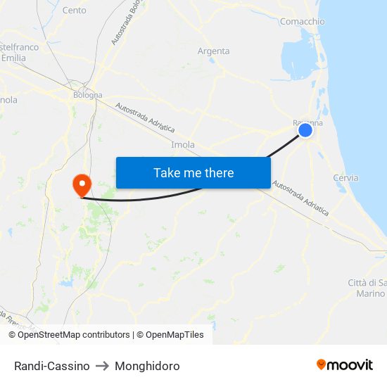 Randi-Cassino to Monghidoro map