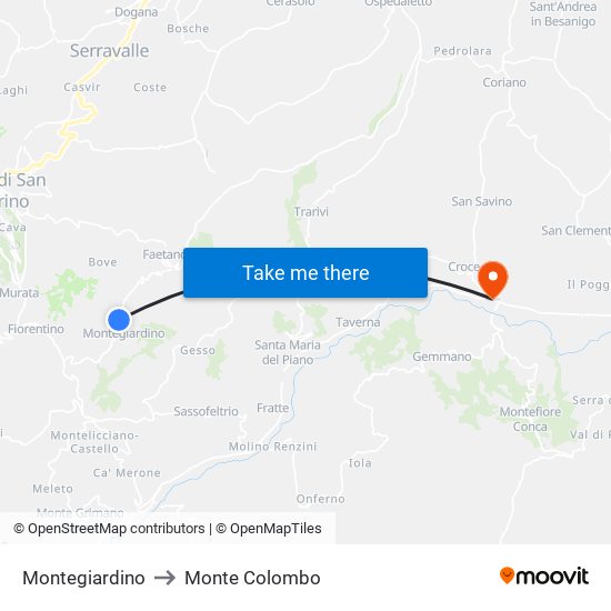 Montegiardino to Monte Colombo map