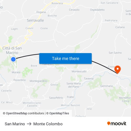 San Marino to Monte Colombo map