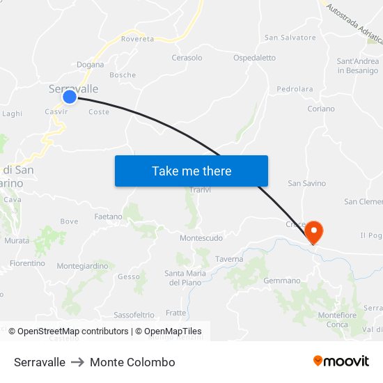 Serravalle to Monte Colombo map