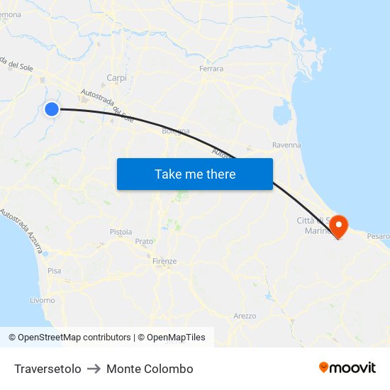 Traversetolo to Monte Colombo map