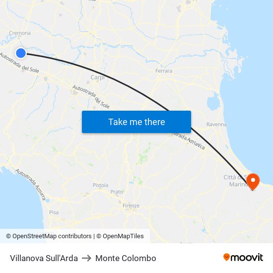 Villanova Sull'Arda to Monte Colombo map