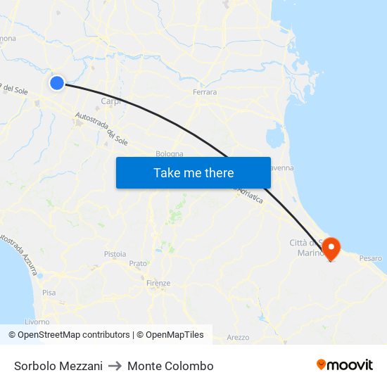 Sorbolo Mezzani to Monte Colombo map