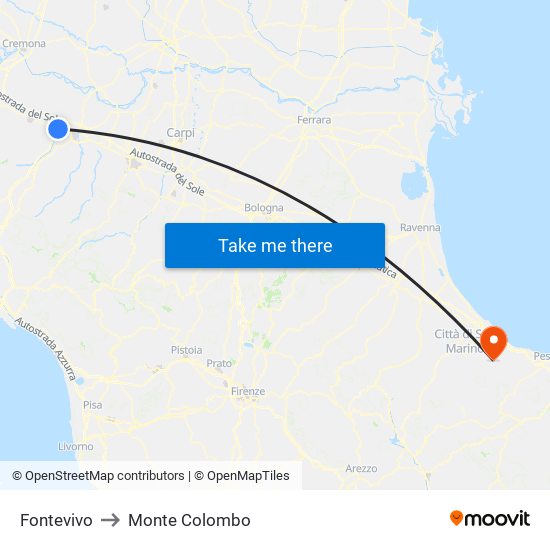 Fontevivo to Monte Colombo map