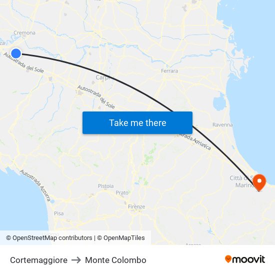 Cortemaggiore to Monte Colombo map