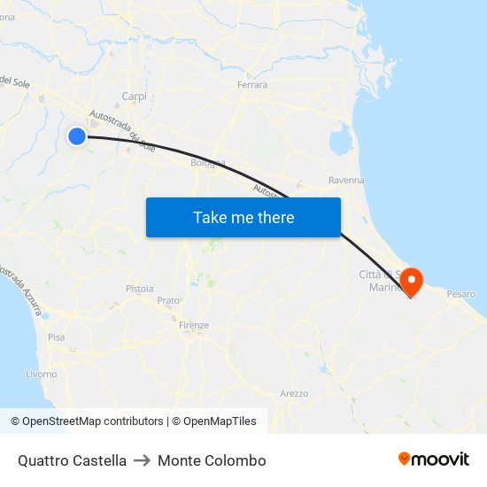 Quattro Castella to Monte Colombo map