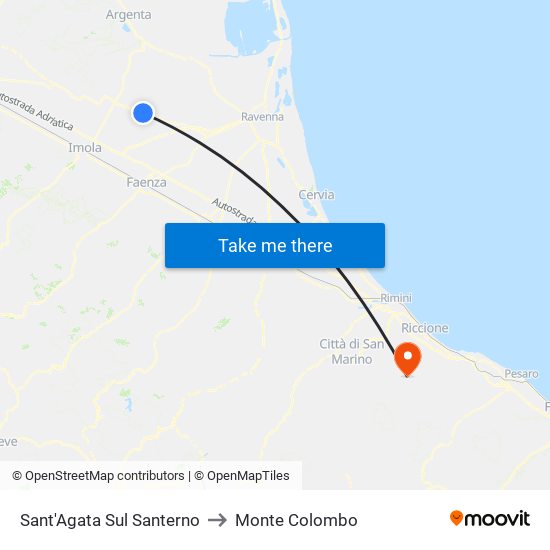 Sant'Agata Sul Santerno to Monte Colombo map