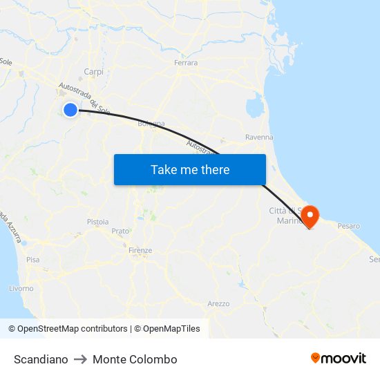 Scandiano to Monte Colombo map