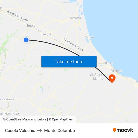 Casola Valsenio to Monte Colombo map