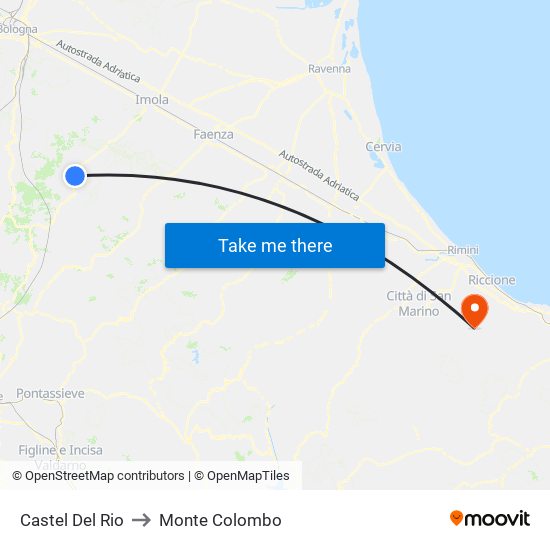 Castel Del Rio to Monte Colombo map