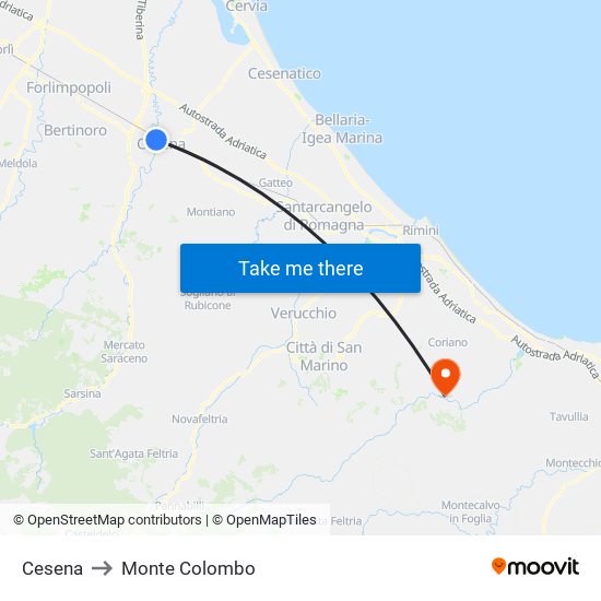 Cesena to Monte Colombo map