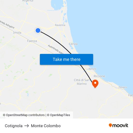 Cotignola to Monte Colombo map