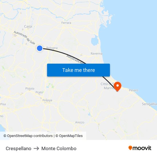 Crespellano to Monte Colombo map