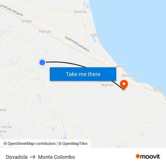 Dovadola to Monte Colombo map
