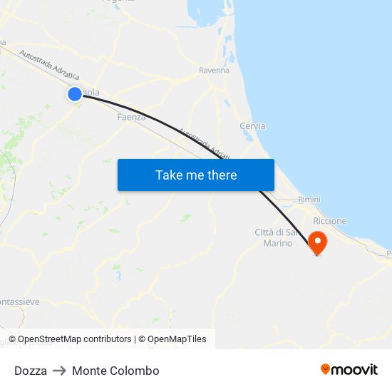 Dozza to Monte Colombo map