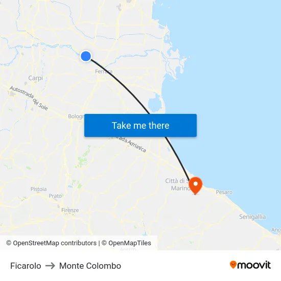 Ficarolo to Monte Colombo map