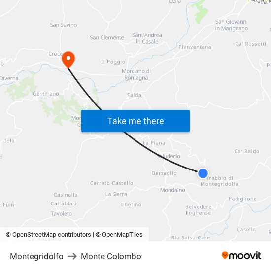 Montegridolfo to Monte Colombo map