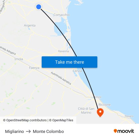 Migliarino to Monte Colombo map