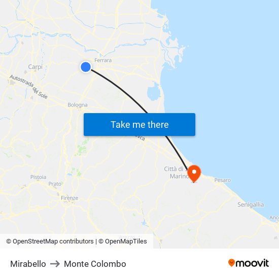 Mirabello to Monte Colombo map