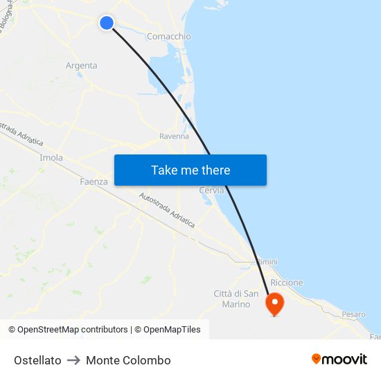 Ostellato to Monte Colombo map