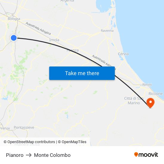 Pianoro to Monte Colombo map