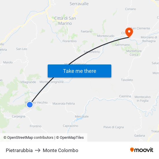 Pietrarubbia to Monte Colombo map