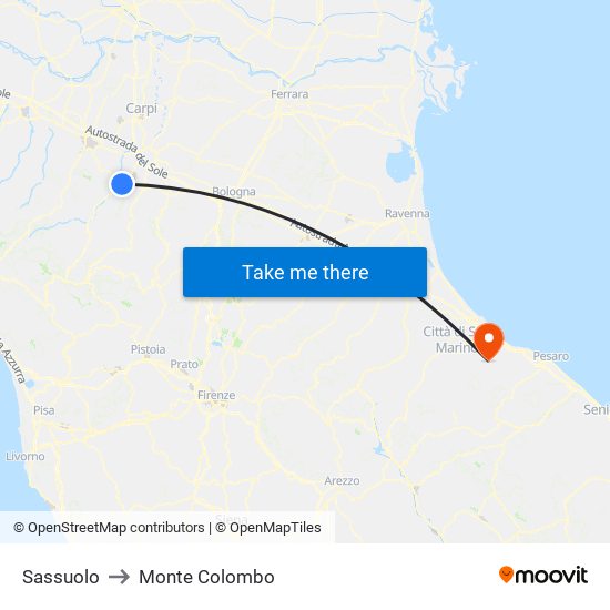 Sassuolo to Monte Colombo map