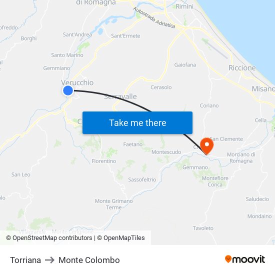 Torriana to Monte Colombo map