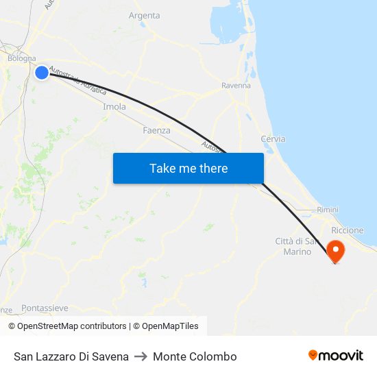 San Lazzaro Di Savena to Monte Colombo map