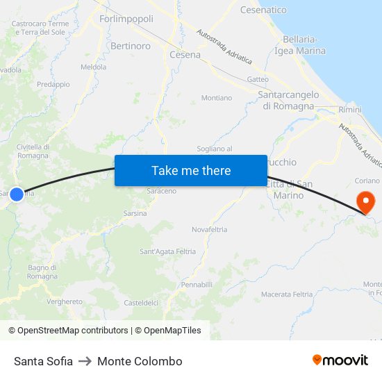 Santa Sofia to Monte Colombo map