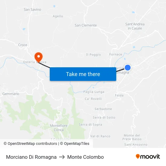 Morciano Di Romagna to Monte Colombo map