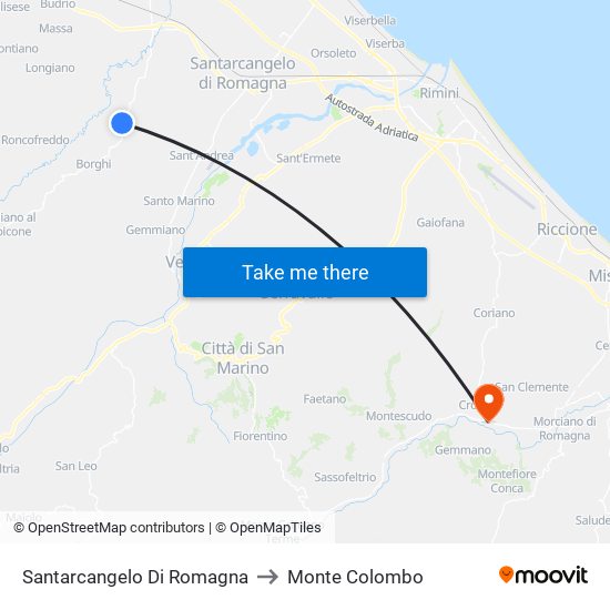 Santarcangelo Di Romagna to Monte Colombo map
