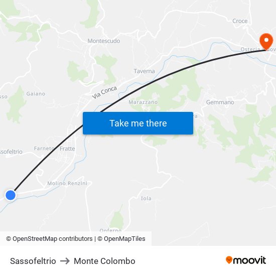 Sassofeltrio to Monte Colombo map