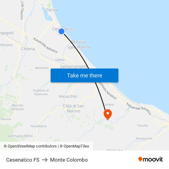 Cesenatico FS to Monte Colombo map