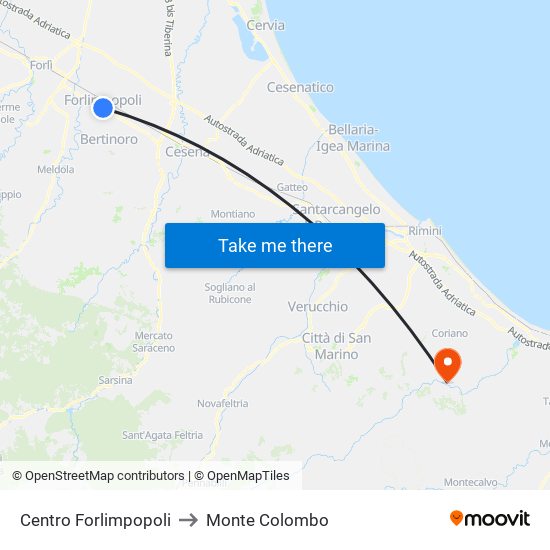 Centro Forlimpopoli to Monte Colombo map