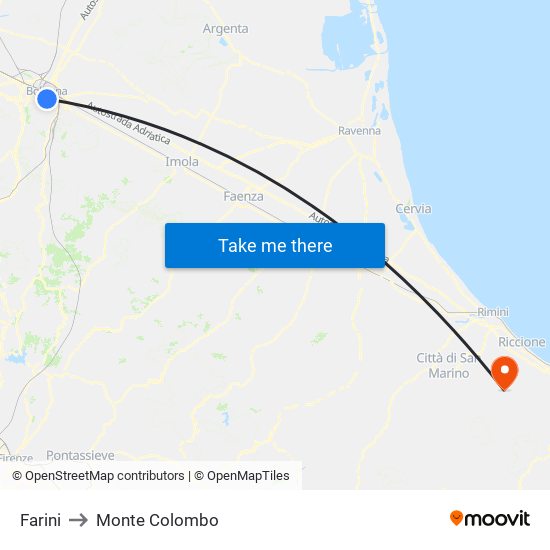 Farini to Monte Colombo map