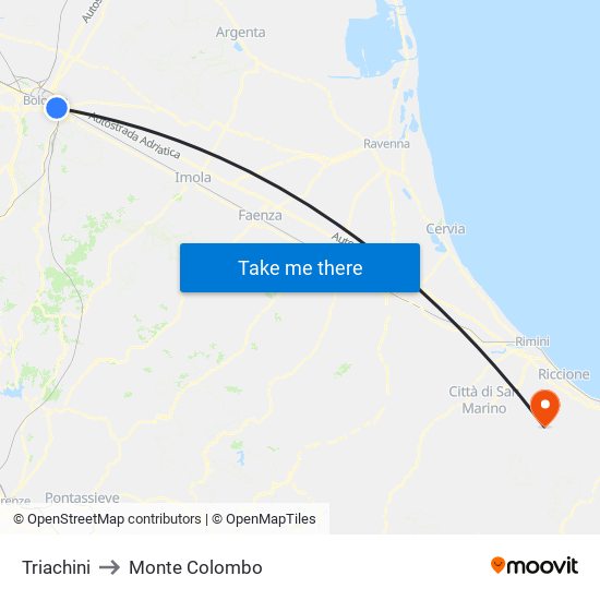 Triachini to Monte Colombo map