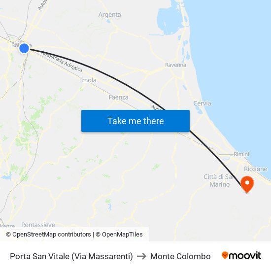 Porta San Vitale (Via Massarenti) to Monte Colombo map