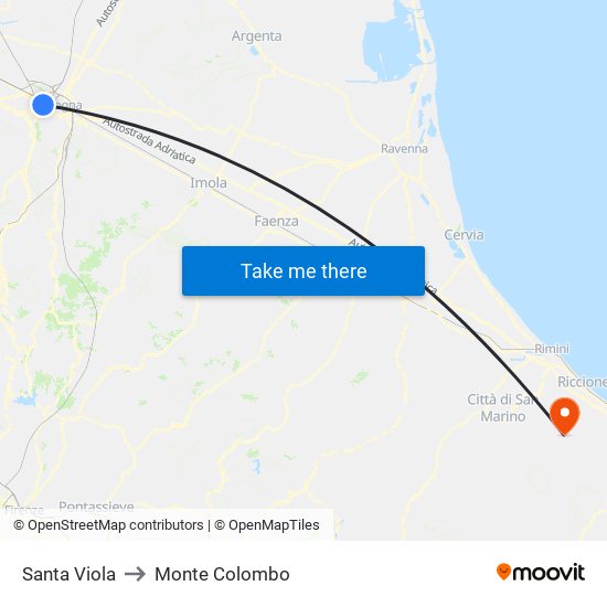 Santa Viola to Monte Colombo map