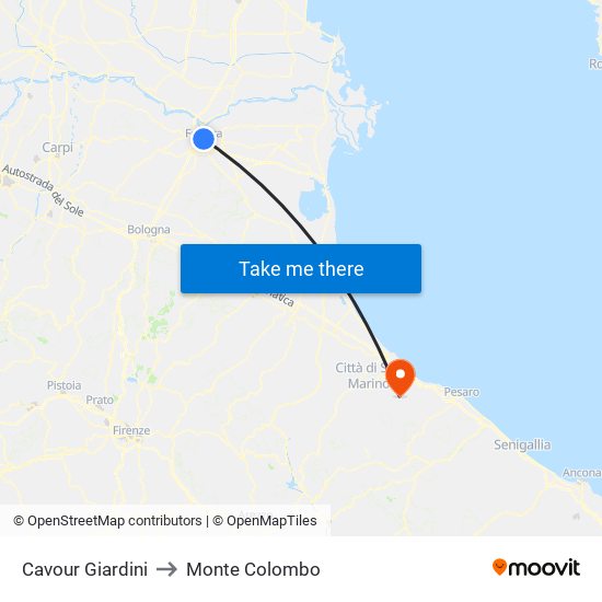 Cavour Giardini to Monte Colombo map