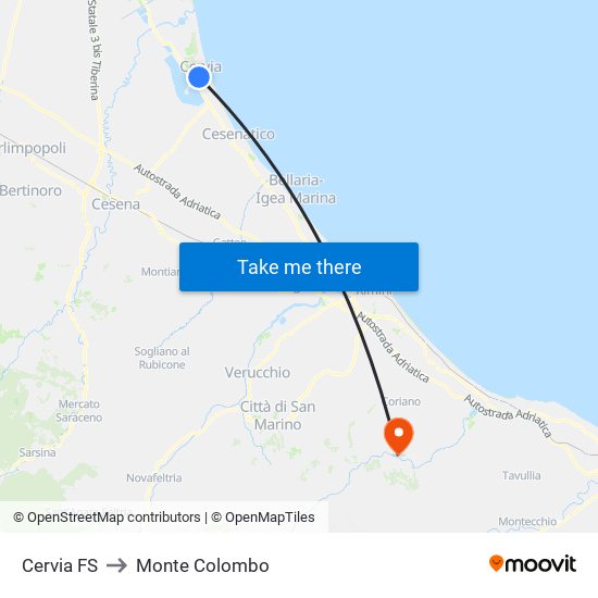 Cervia FS to Monte Colombo map