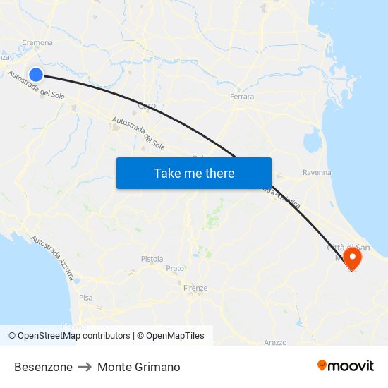 Besenzone to Monte Grimano map