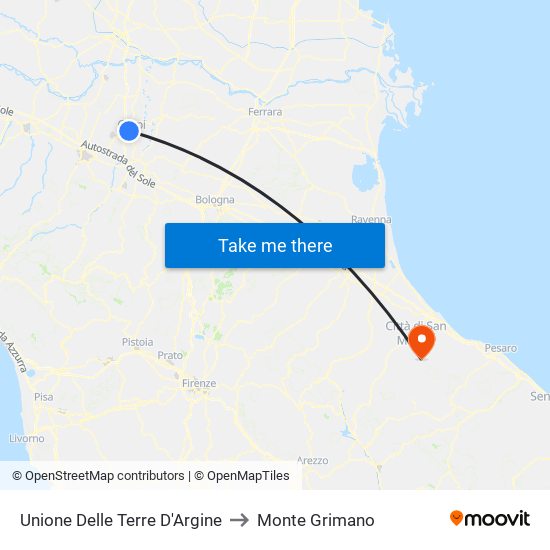 Unione Delle Terre D'Argine to Monte Grimano map