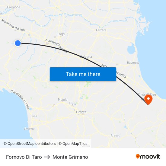 Fornovo Di Taro to Monte Grimano map