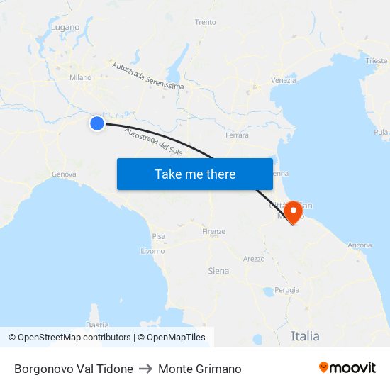 Borgonovo Val Tidone to Monte Grimano map