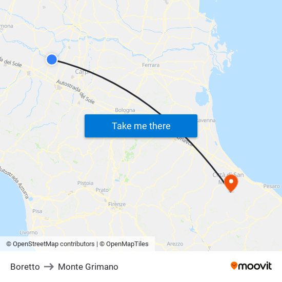 Boretto to Monte Grimano map