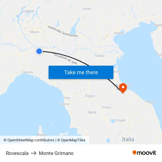 Rovescala to Monte Grimano map
