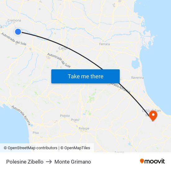 Polesine Zibello to Monte Grimano map