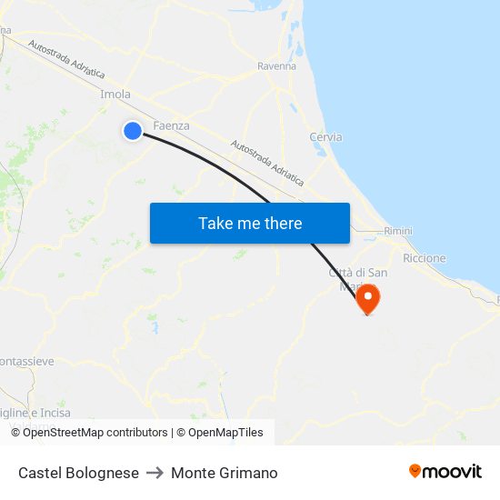 Castel Bolognese to Monte Grimano map